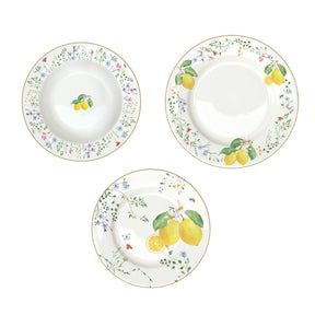 Set piatti Fleurs et Citrons Easy Life in porcellana decoro fiori e limoni