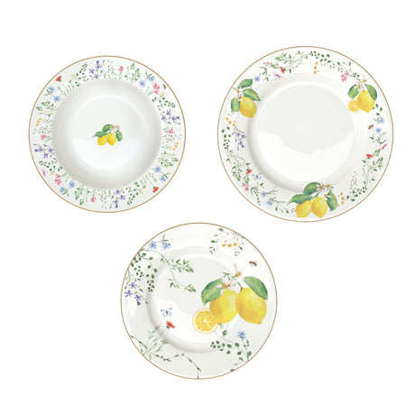 Set piatti Fleurs et Citrons Easy Life in porcellana decoro fiori e limoni