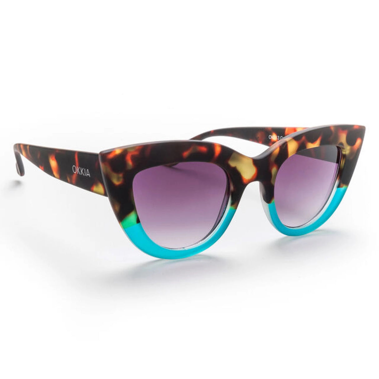 OKKIA Claudia Occhiali da Sole Donna Big Cat Eye Avana Blu
