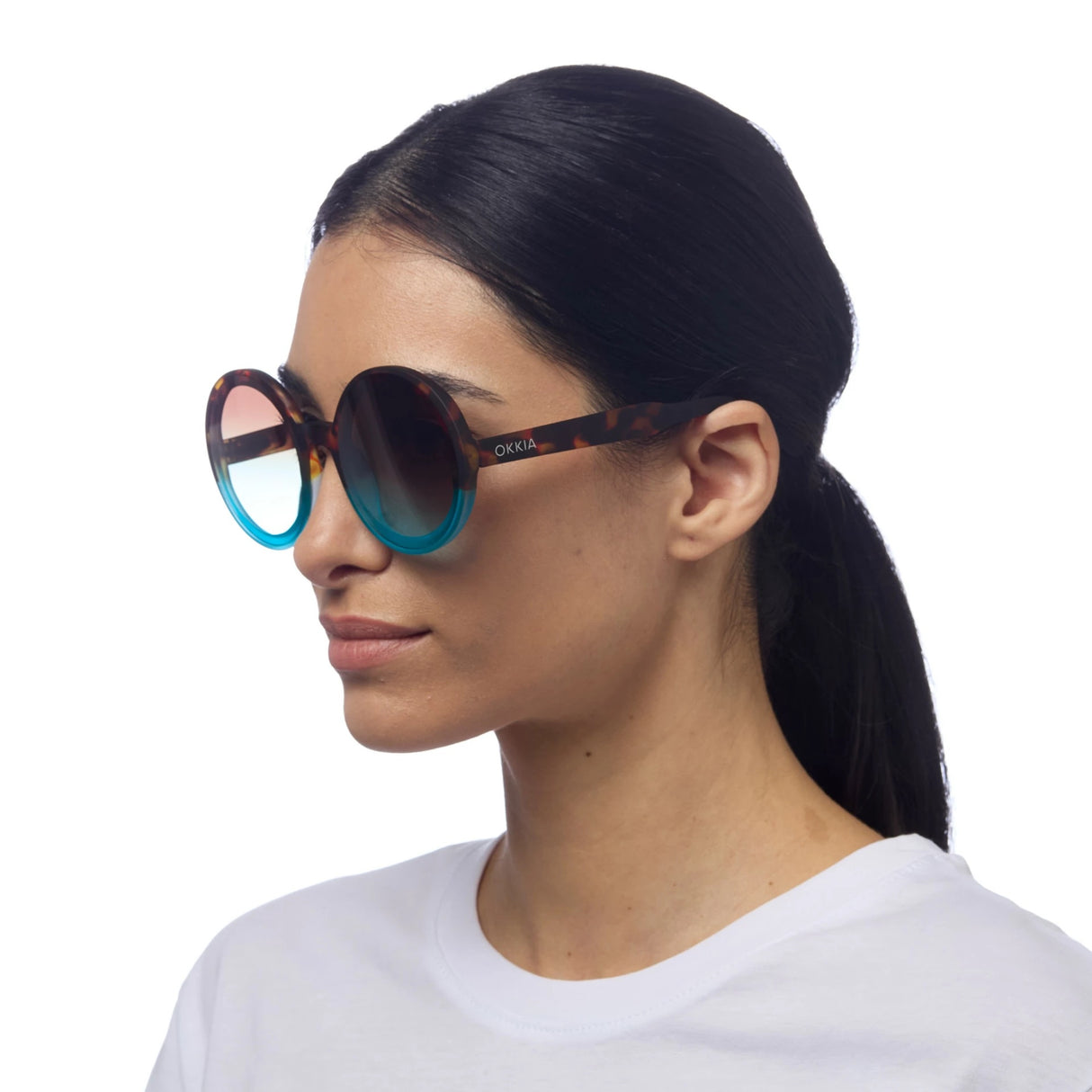 OKKIA Monica Occhiali da Sole Donna Tondi Avana Blu