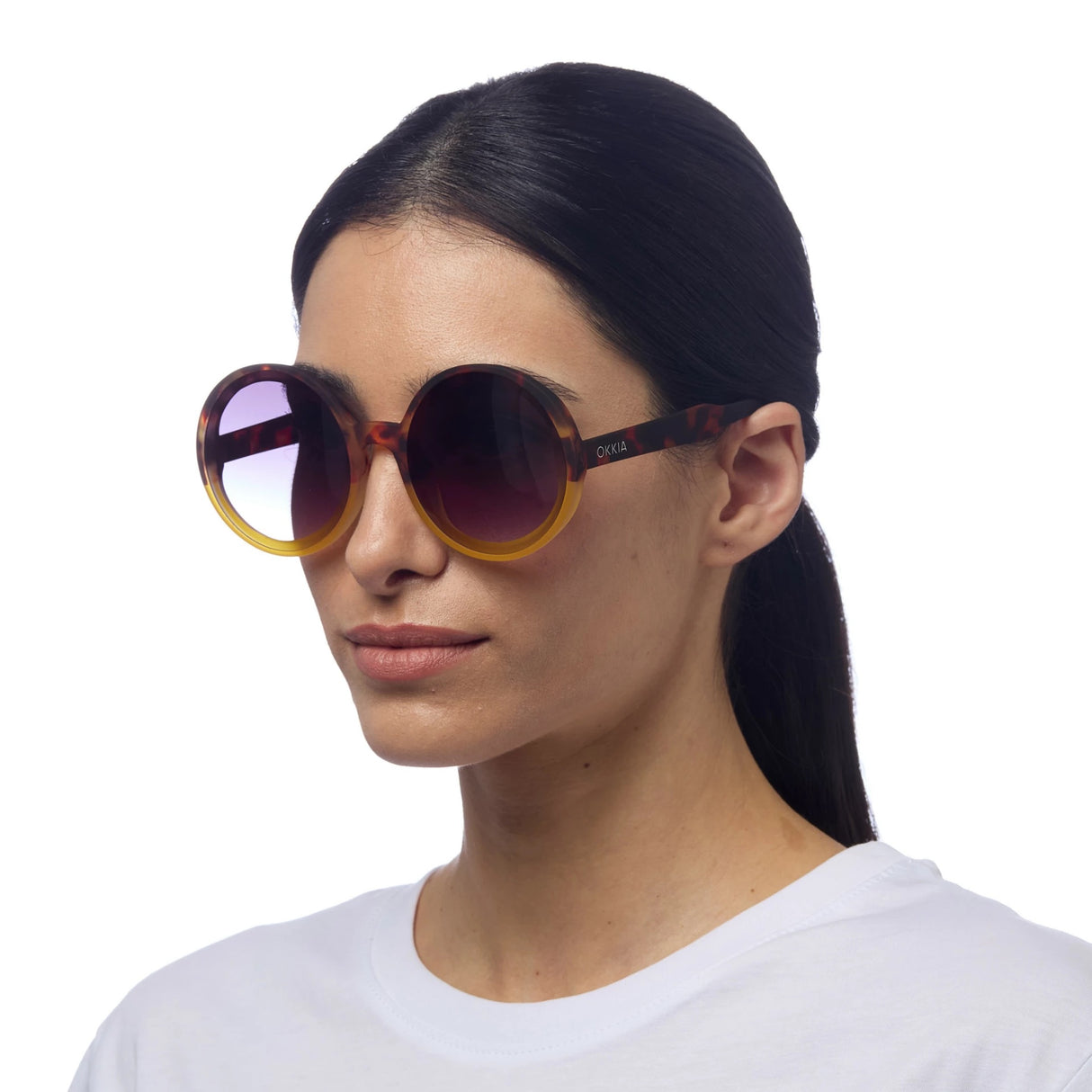 OKKIA Monica Occhiali da Sole Donna Tondi Avana Giallo