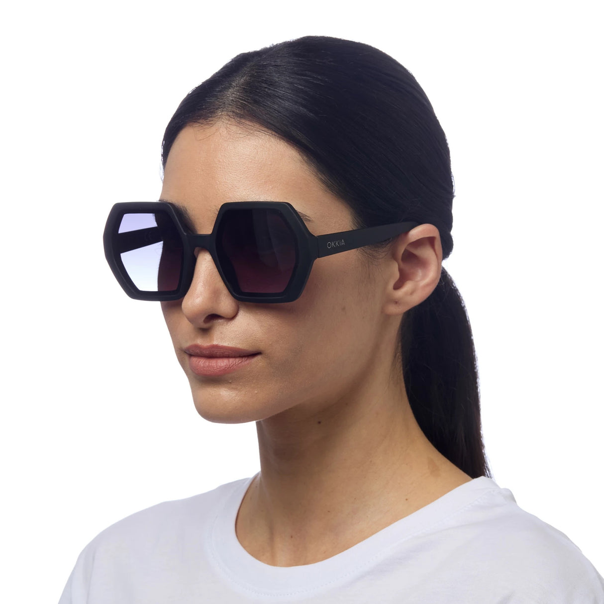 OKKIA Emma Occhiali da Sole Donna Esagonali Nero