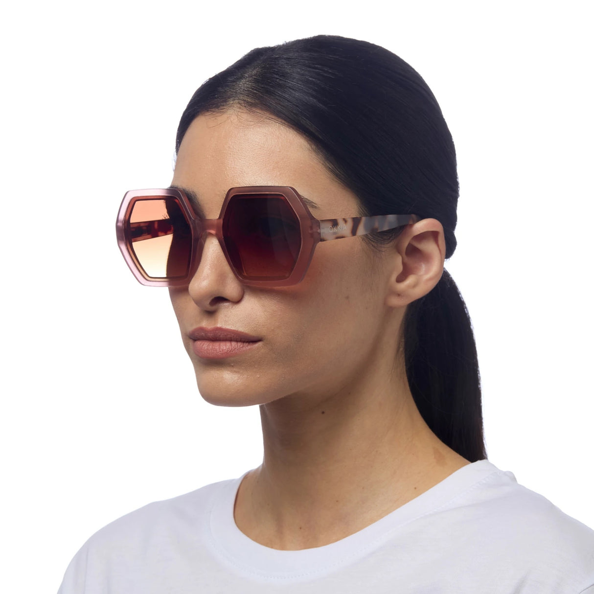 OKKIA Emma Occhiali da Sole Donna Esagonali Rosa Avana