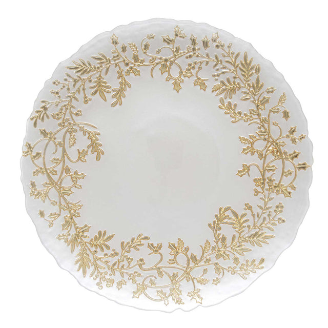 Piatto natalizio Easy Life in vetro bianco con decorazioni oro 33 cm