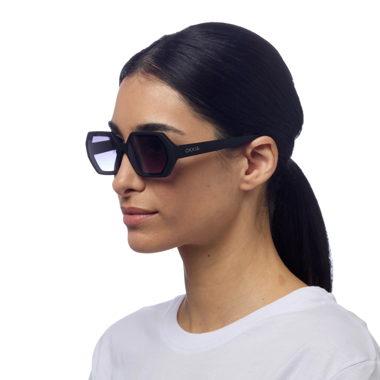 OKKIA Andrea Occhiali da Sole Unisex Esagonale Nero