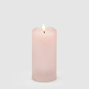 Candela LED Moccolo EDG in plastica rosa con puntini luminosi 15x7,5 cm