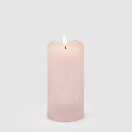 Candela LED Moccolo EDG in plastica rosa con puntini luminosi 15x7,5 cm