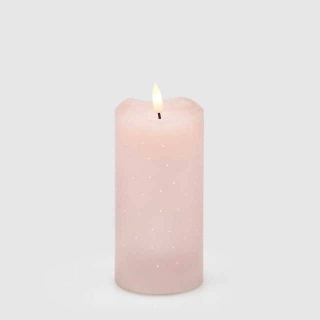 Candela LED Moccolo EDG in plastica rosa con puntini luminosi 15x7,5 cm