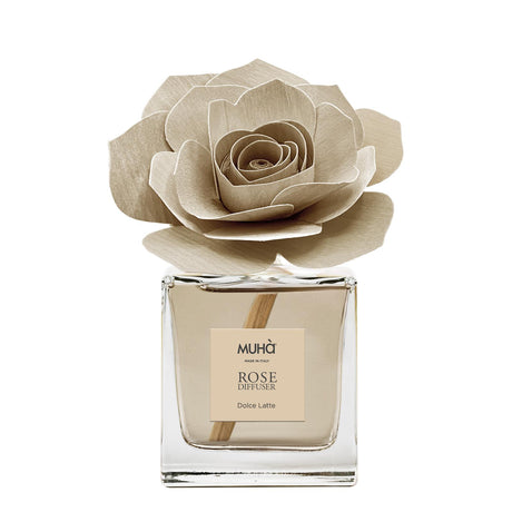 Diffusore a bastoncini Muha Rosa con fiore decorativo fragranza Dolce Latte
