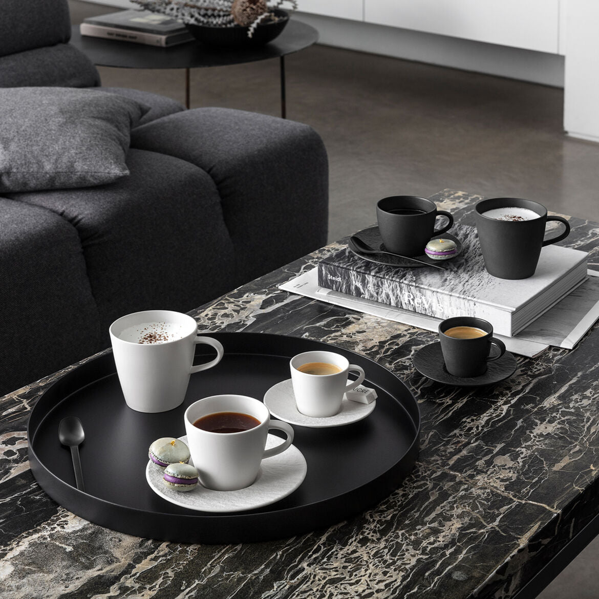 VILLEROY & BOCH Manufacture Rock Nero 6 Pezzi Piatto Piattino Caffè Espresso 12cm