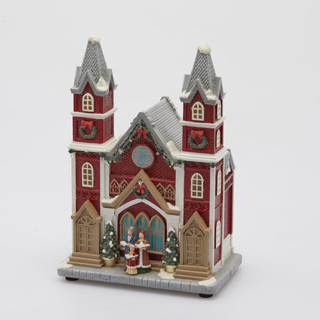 Villaggio di Natale chiesa EDG con luci LED e musica 28,5x20 cm