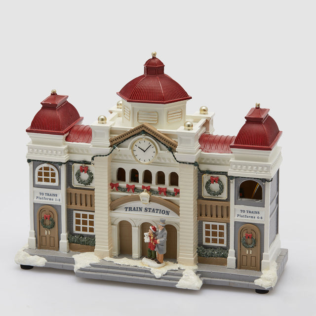 Villaggio di Natale Stazione EDG con luci LED e musica 27x32 cm
