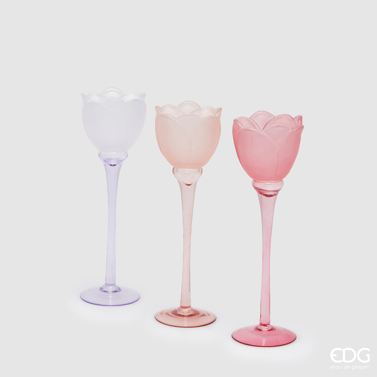 EDG Enzo De Gasperi Portacandela Tulipano Satinato 28x8,5cm Viola Vetro