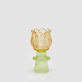 Portacandela Tulipano EDG in vetro giallo 14x7 cm
