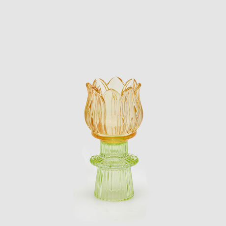 Portacandela Tulipano EDG in vetro giallo 14x7 cm