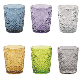 Set 6 bicchieri acqua Villa D'Este Marrakech in vetro colorato lavorato