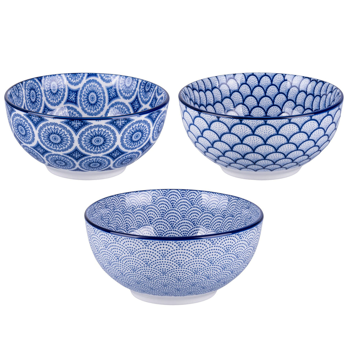Set 3 ciotole Confusion Villa D'Este in porcellana con decori blu 15 cm