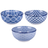 Set 3 ciotole Confusion Villa D'Este in porcellana con decori blu 15 cm