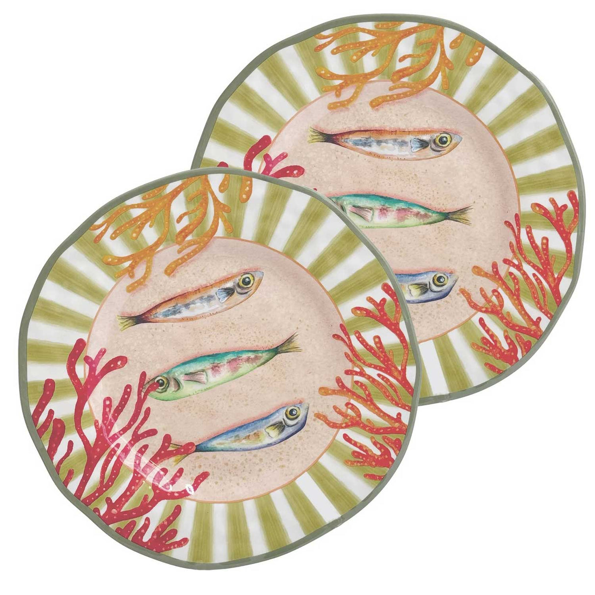 Set piatti piani Litorale Rose & Tulipani in melamina decoro marino 27 cm