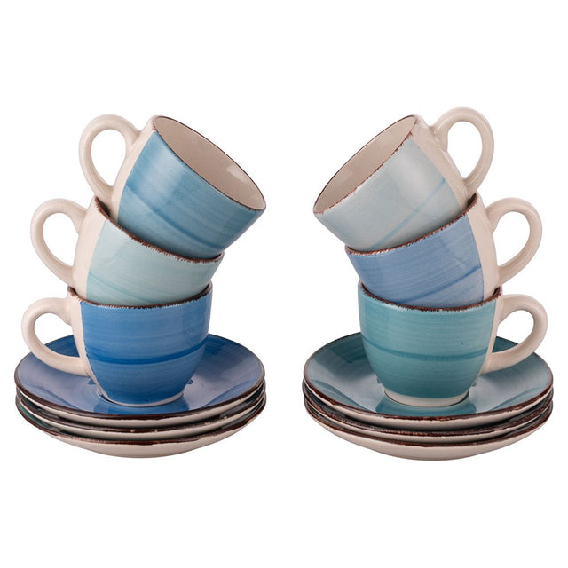 Set 6 tazzine caffè Baita Acqua Villa d'Este in gres dipinto a mano 90 ml