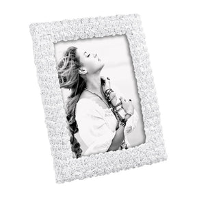Portafoto Mascagni Casa in resina bianca con decoro a roselline 15x20 cm