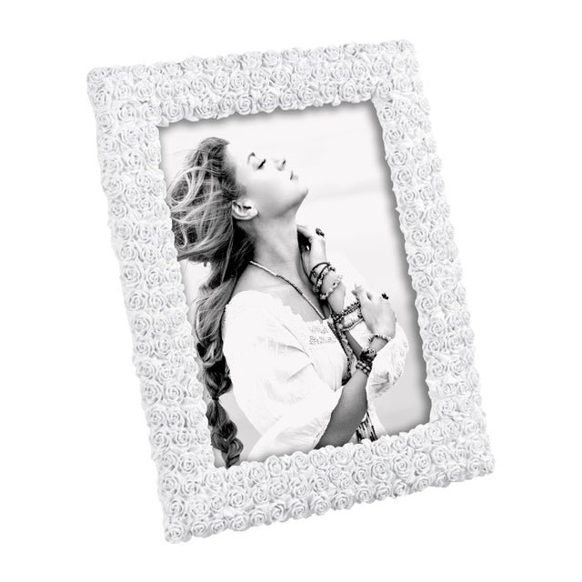 Portafoto Mascagni Casa in resina bianca con decoro a roselline 15x20 cm