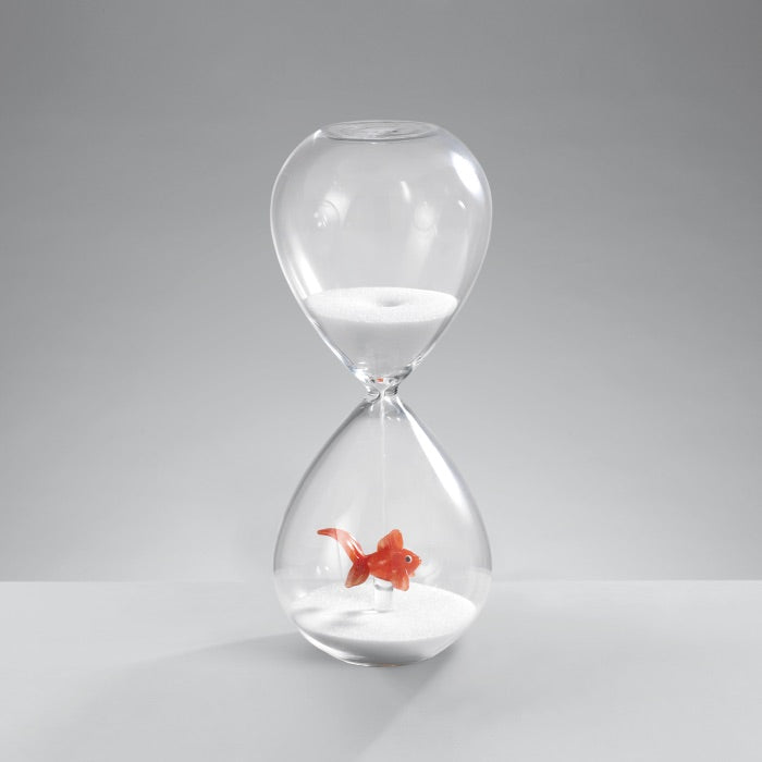 Clessidra Mascagni Casa in vetro con pesce rosso e sabbia bianca 20 cm
