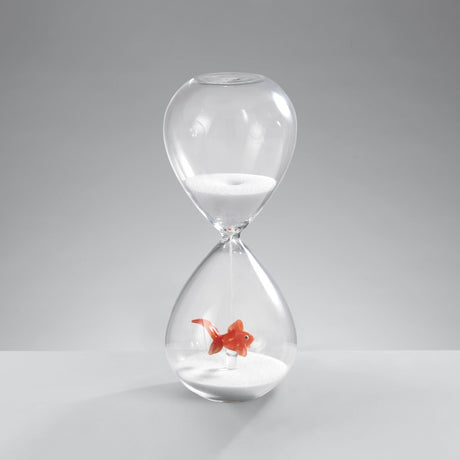 Clessidra Mascagni Casa in vetro con pesce rosso e sabbia bianca 20 cm