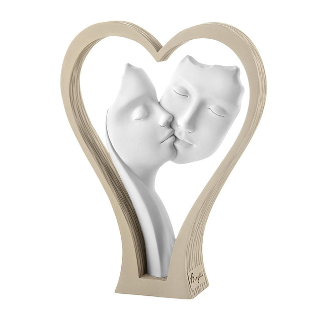 Statuina Coppia con Cuore Bongelli Preziosi in resina color nocciola 24 cm