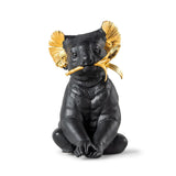 Scultura Koala Lladrò in porcellana nero opaco e oro lucido 34x21 cm