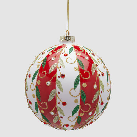 Pallina di Natale EDG in vetro 15 cm con decoro vischio dorato