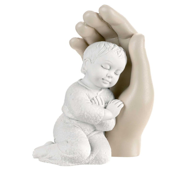 Statuina Bimbo con Mano Bongelli Preziosi in marmorino bianco e nocciola 10 cm