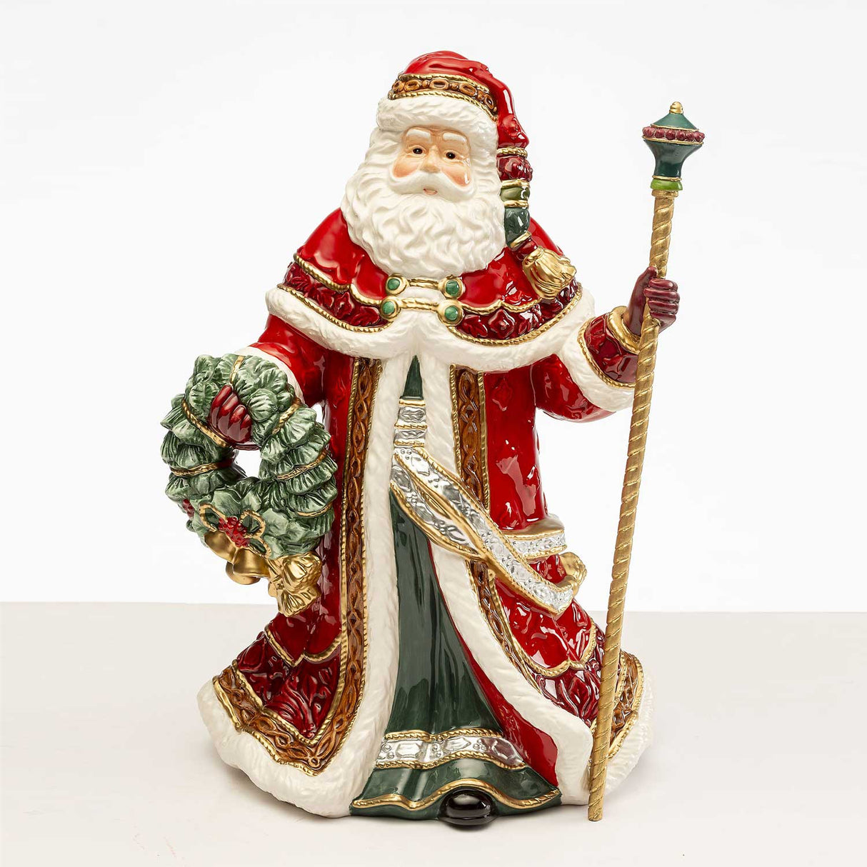 Statuina Babbo Natale con ghirlanda Fitz and Floyd in porcellana 33 cm