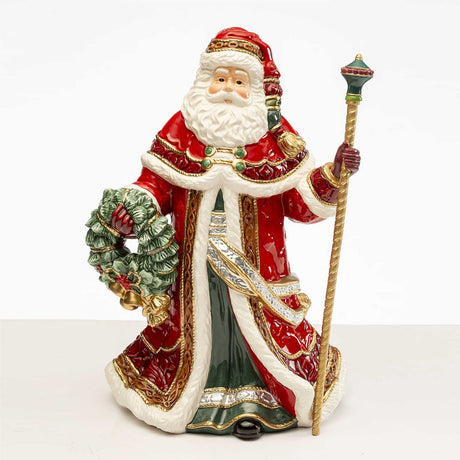 Statuina Babbo Natale con ghirlanda Fitz and Floyd in porcellana 33 cm
