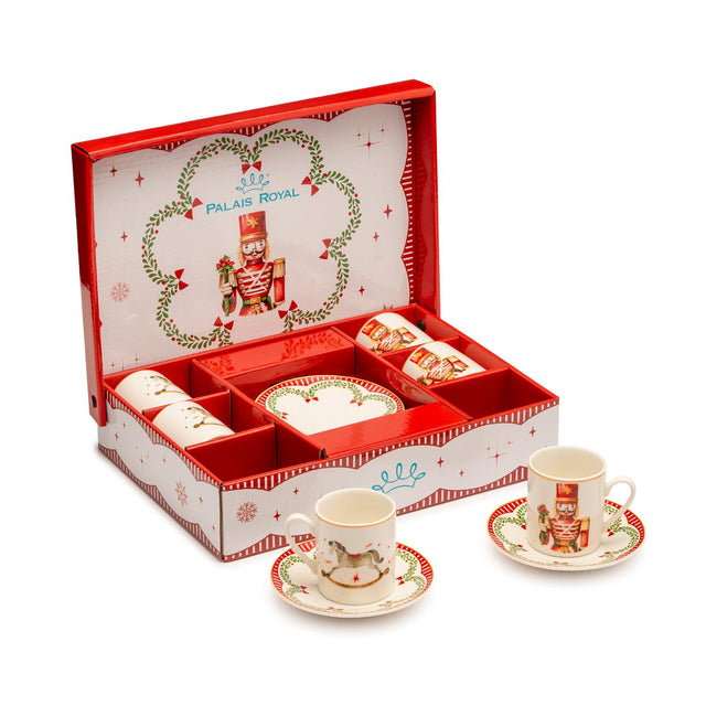 Set 6 tazzine caffè Palais Royal in porcellana con decoro natalizio 100 ml