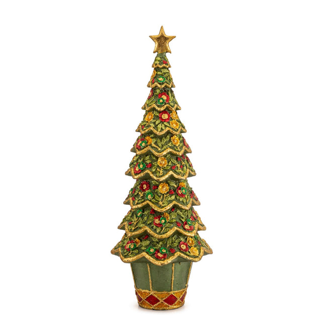 Albero di Natale Palais Royal in resina verde e oro 33 cm