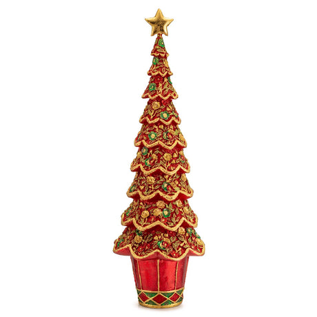 Albero di Natale Palais Royal in resina decorato rosso e oro 43 cm