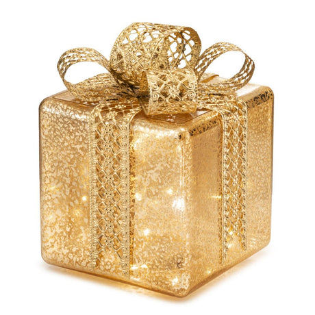 Pacco regalo LED Palais Royal in vetro con nastro oro 15x22 cm