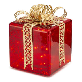 Pacco regalo luminoso Palais Royal in vetro rosso con fiocco 18x26 cm