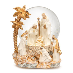 Globo di neve Natività Palais Royal in resina con base oro 13,5 cm