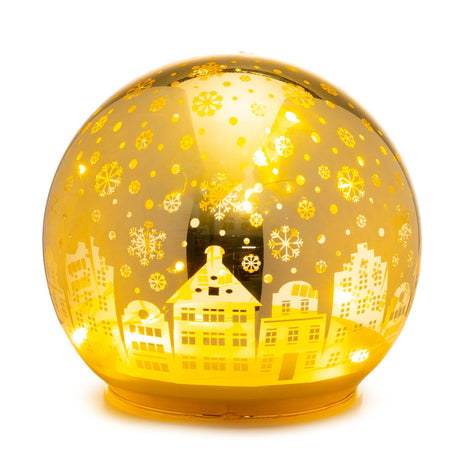 Palla di Natale Palais Royal in vetro dorato con luci LED 12 cm