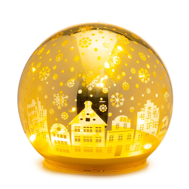 Palla di Natale Palais Royal in vetro dorato con luci LED 12 cm