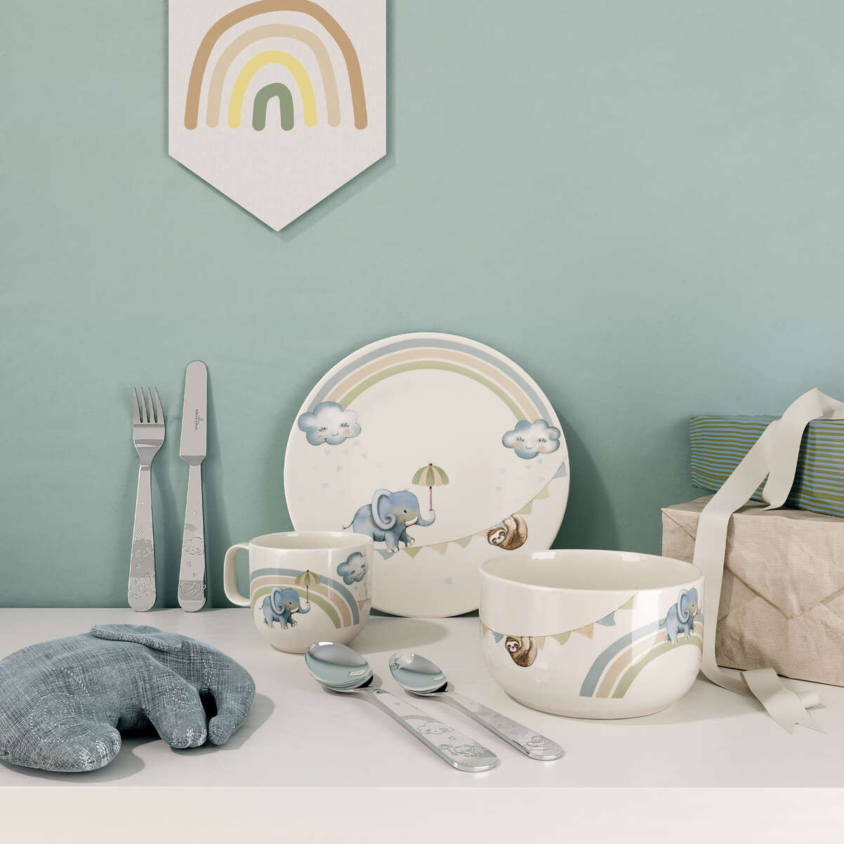 VILLEROY & BOCH Boho Kids Walk Like an Elephant Set Pappa Bimbo 7 Pezzi Porcellana