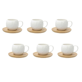 Set 6 tazzine caffè La Porcellana Bianca in porcellana con piattini legno