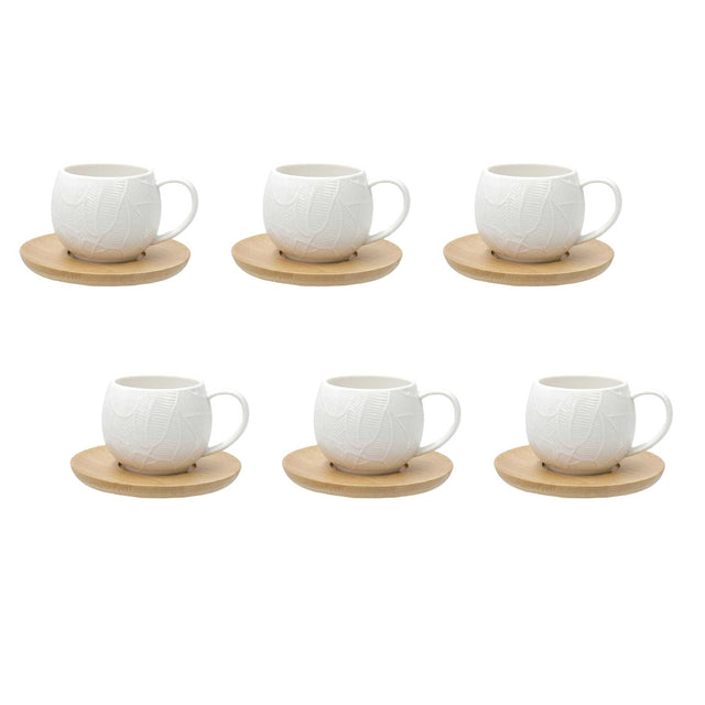 Set 6 tazzine caffè La Porcellana Bianca in porcellana con piattini legno