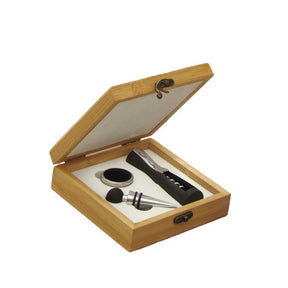 Set degustazione vino Brandani con accessori in acciaio e cofanetto bamboo