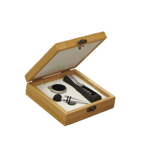 Set degustazione vino Brandani con accessori in acciaio e cofanetto bamboo