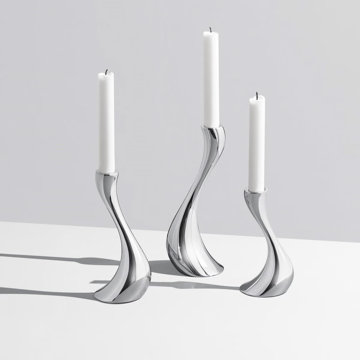 GEORG JENSEN Candeliere Cobra Set 3 Pezzi16-20-24cm Acciaio Inox Lucidato a Specchio