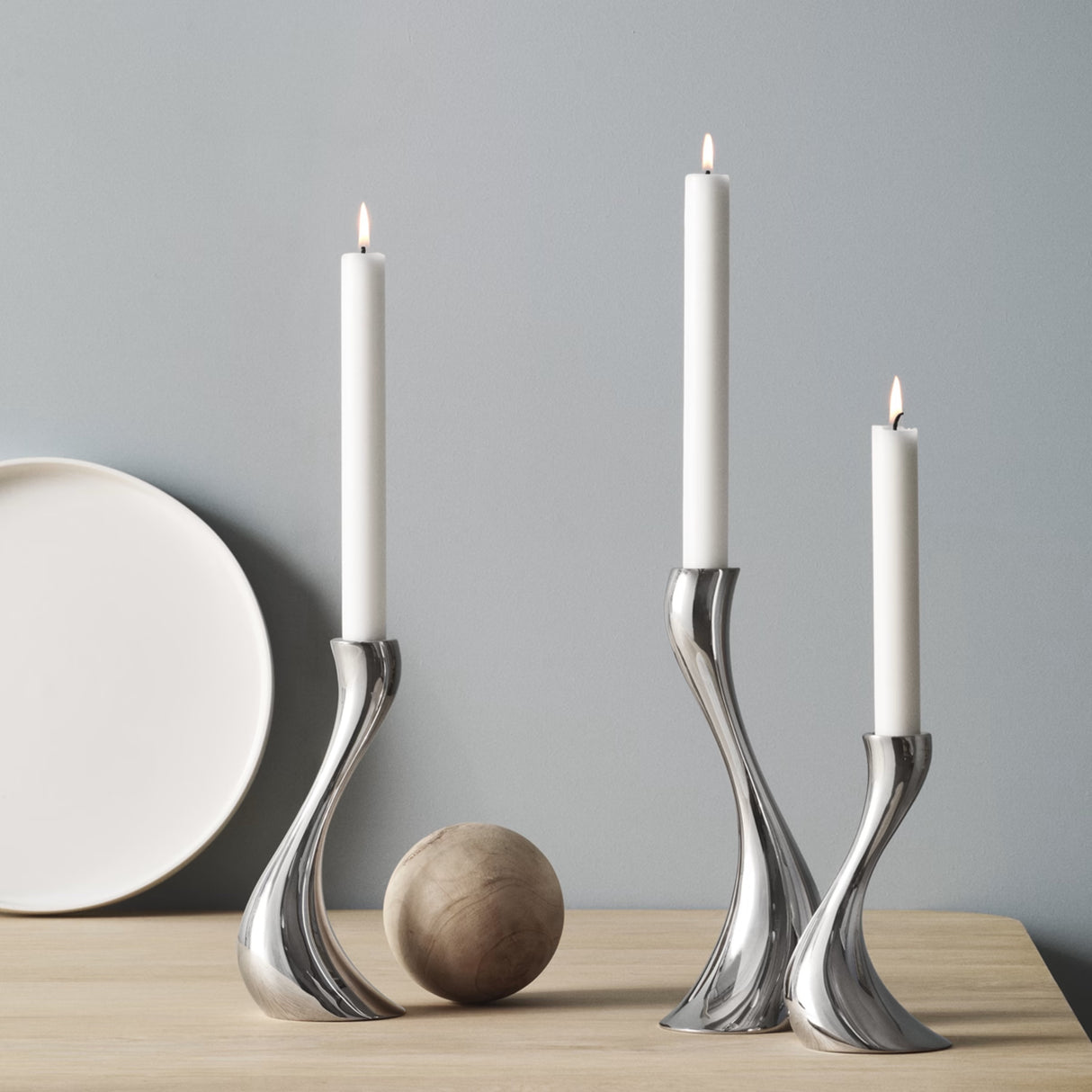 GEORG JENSEN Candeliere Cobra Set 3 Pezzi16-20-24cm Acciaio Inox Lucidato a Specchio