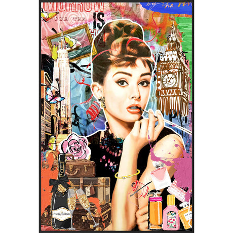 Quadro Audrey Hepburn Palais Royal su tela finitura lucida 80x120 cm
